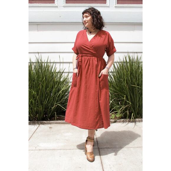 SF CURATOR Ansilee Wrap Dress Brick Red / Rust XS - Picture 1 of 7